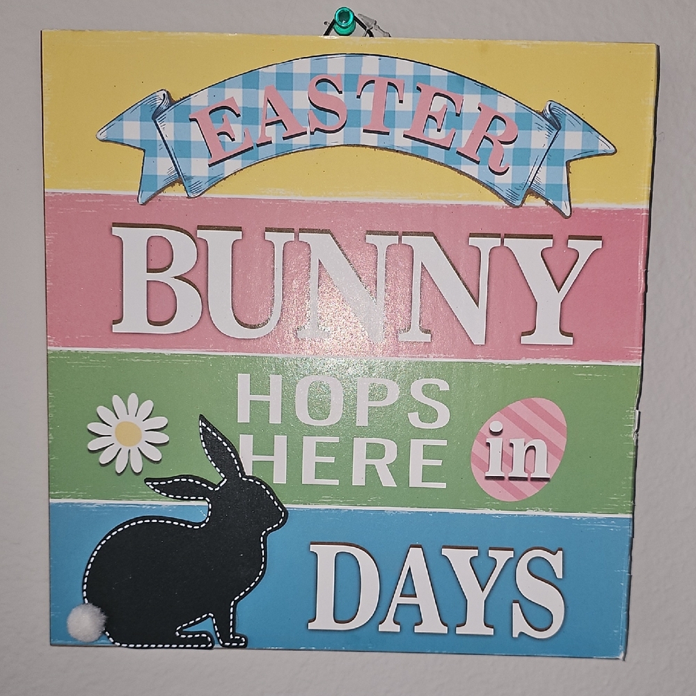 Easter Bunny Wall Sign - Pastel Multi-Color Spring Decor